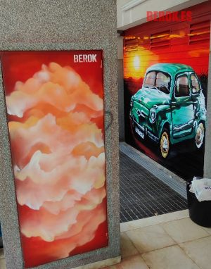 Pintura Mural Nubes Rojas Naranjas Parking 300x100000